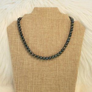 VINtage Metallic Coated Pearl Beaded Necklace Choker Purple Blue Green 8734